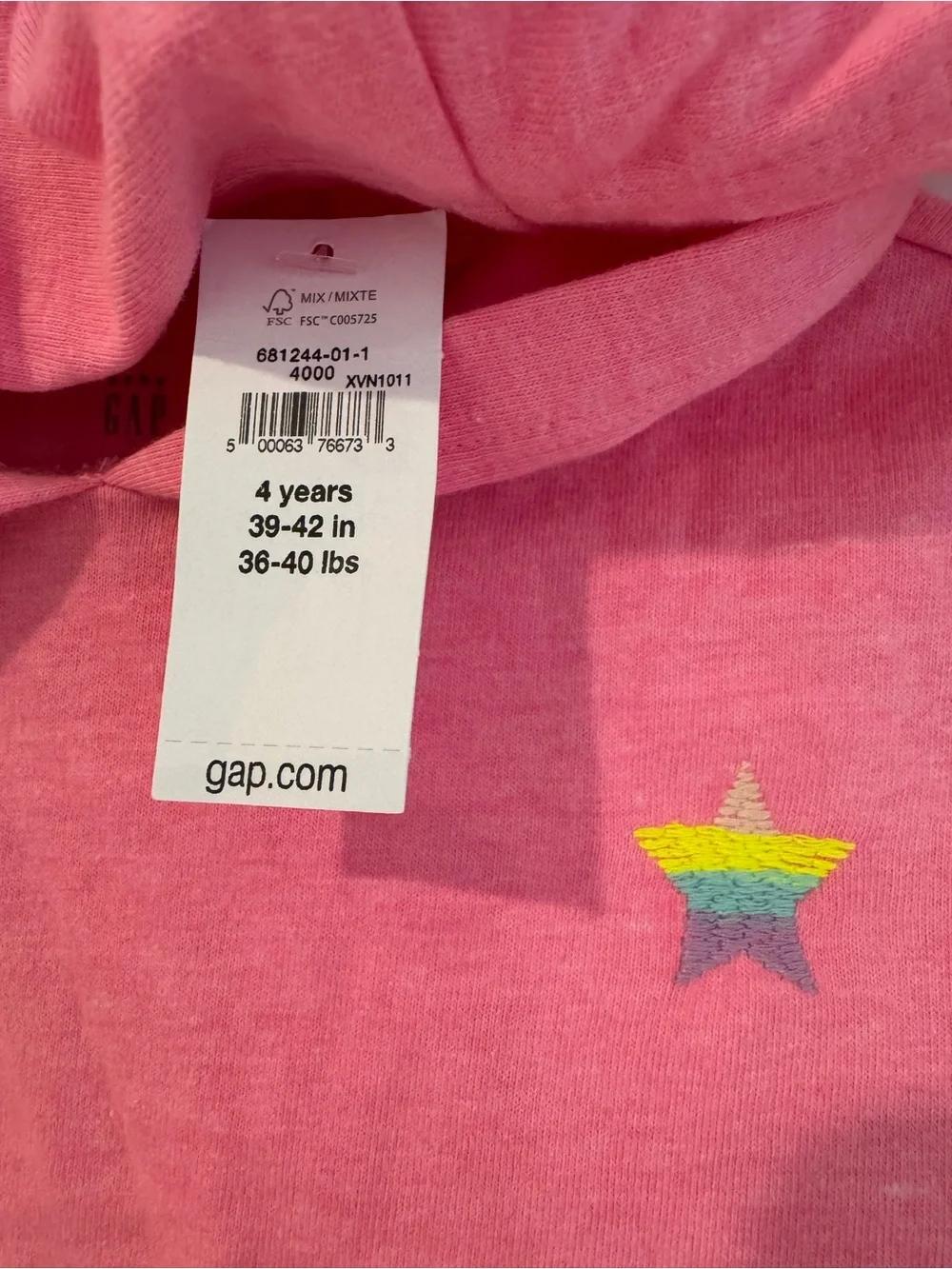 GAP Kids Bright Pink Hooded Long-Sleeve Top with Small Star NWT